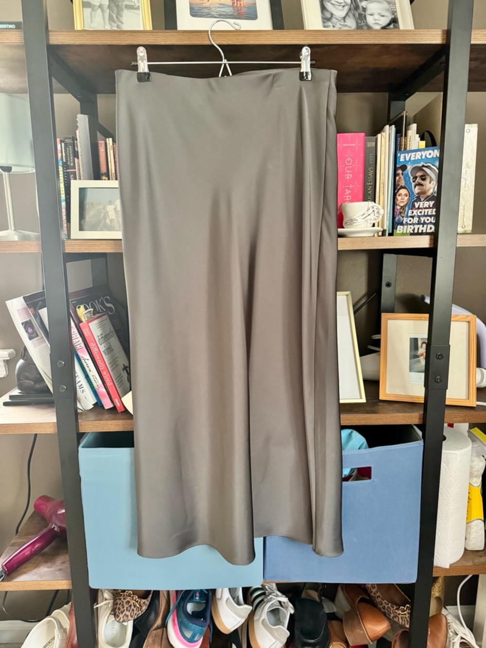 Zara Satin Maxi Skirt in Slate Gray